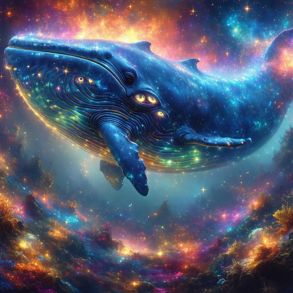 Many Eyed Galaxy Whale Across Panoramic Skies