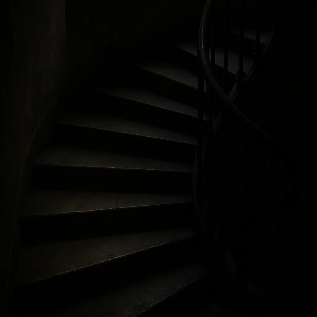 Shadowy Spiral Staircase Where Numerous Steps