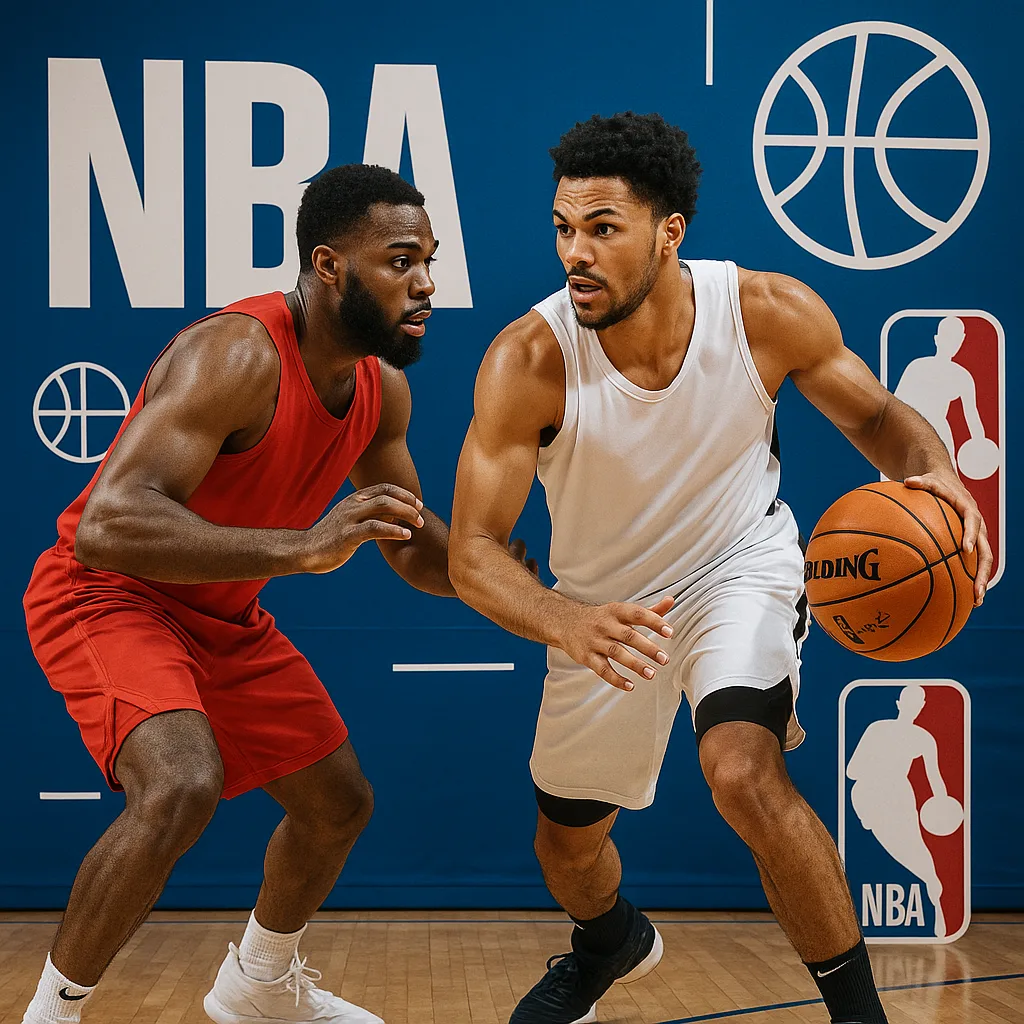 Two Basketball Players Actively Engaging in a Game