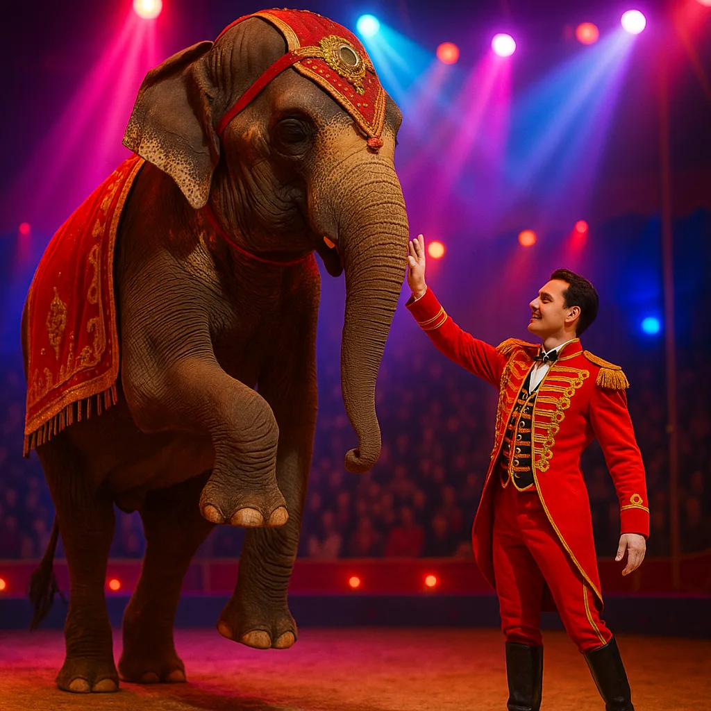 Circus Performer Wearing a Decorative Uniform Interacts