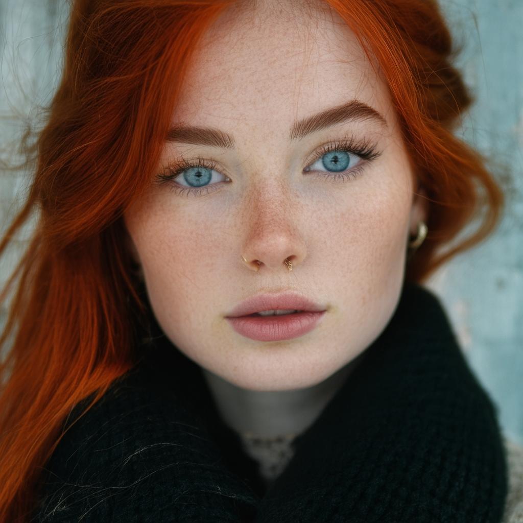 Contemplative Redhead With Piercing Blue Eyes