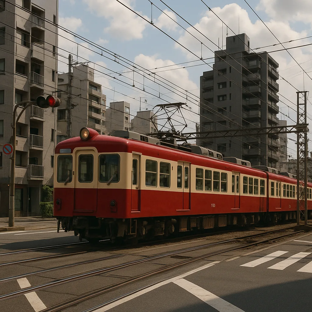 Urban Crossing Where a Train Painted in Shades