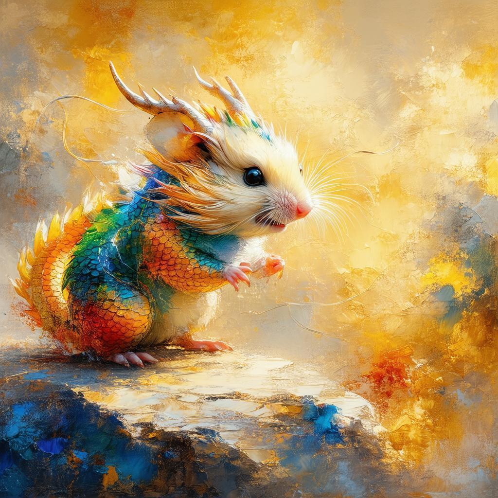 Hamster Dragon Painted in Delicate Tempera