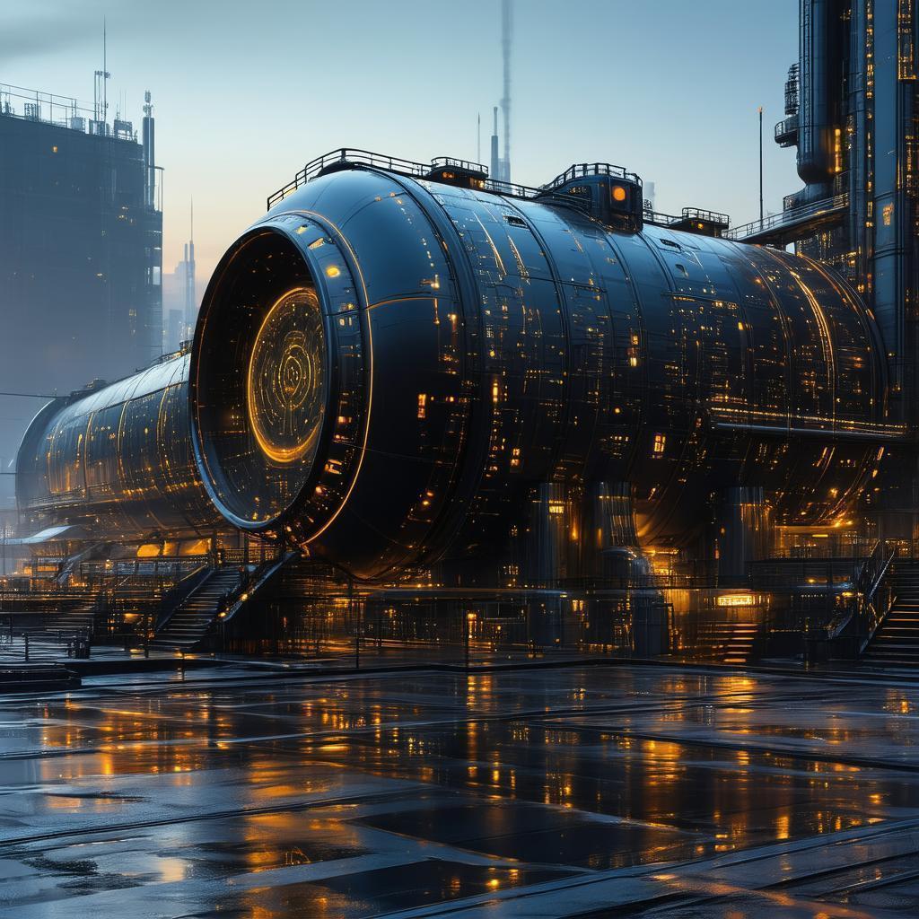 Neon Black Water Tank in a Futuristic City