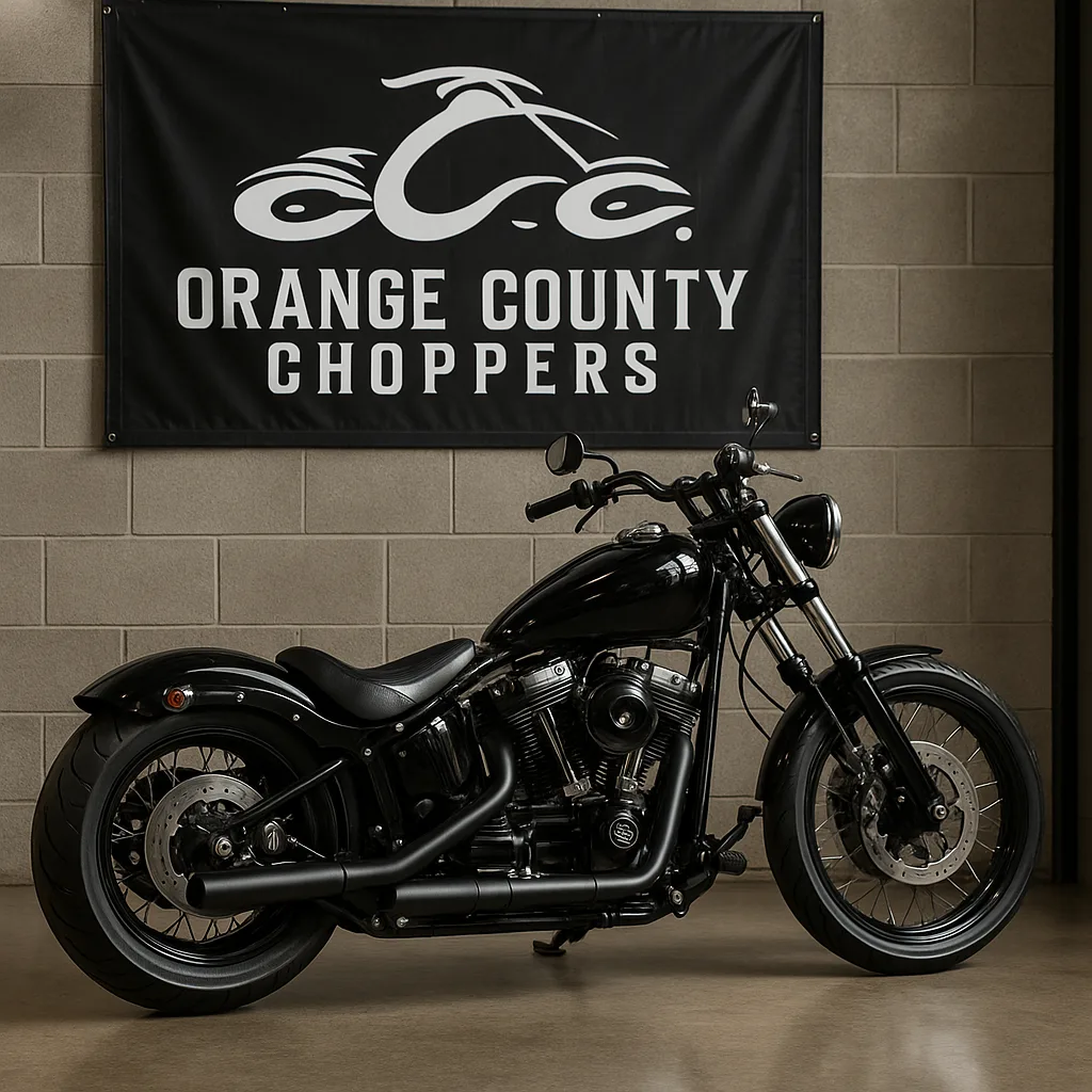 Customized Black Chopper-style Motorcycle Displayed Indoors
