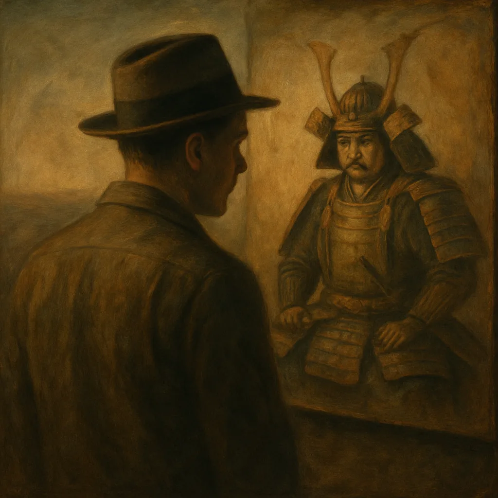 Everyman Character in a Stylish Fedora Intently Studies a Piece