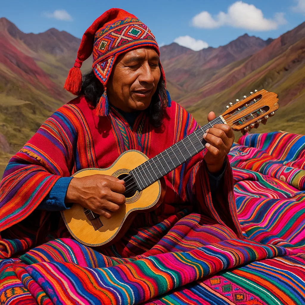 Musician from the Andes Performing with a Charango