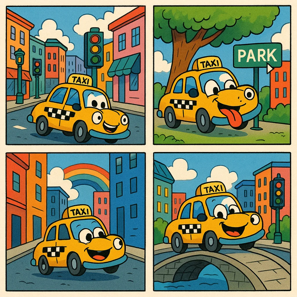 Comic Centered Around a Lively Taxi as It Navigates