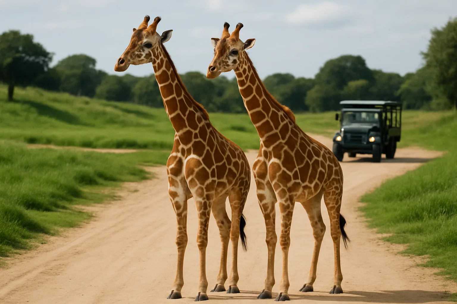 Two Giraffes Standing on a Sandy Landscape