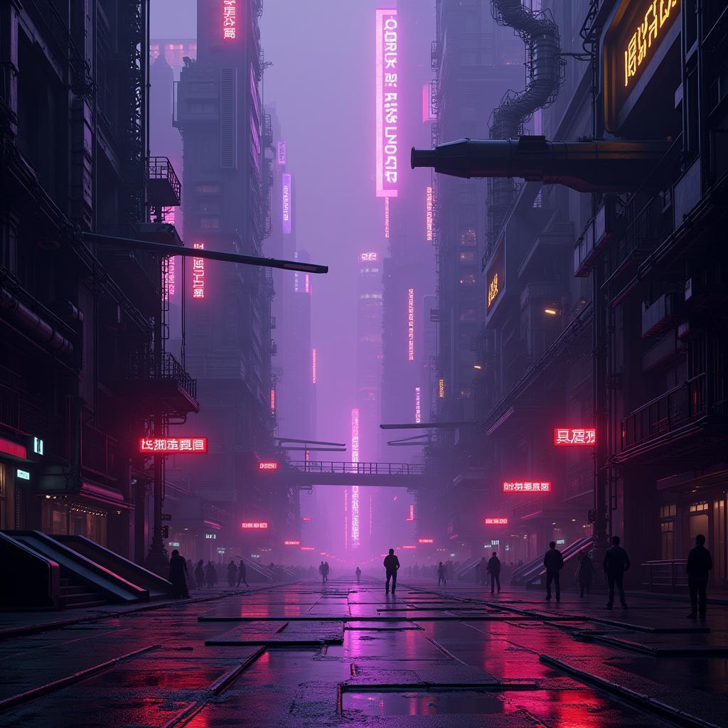 Dystopian Neonpunk Cityscape in Purple Shadow