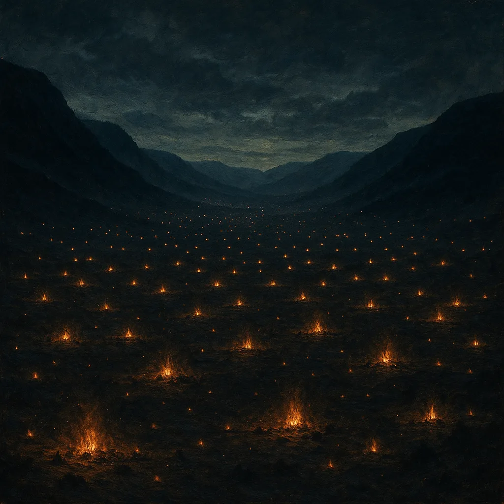 Countless Distant Campfires Flicker Like Scattered Embers Across a Vast