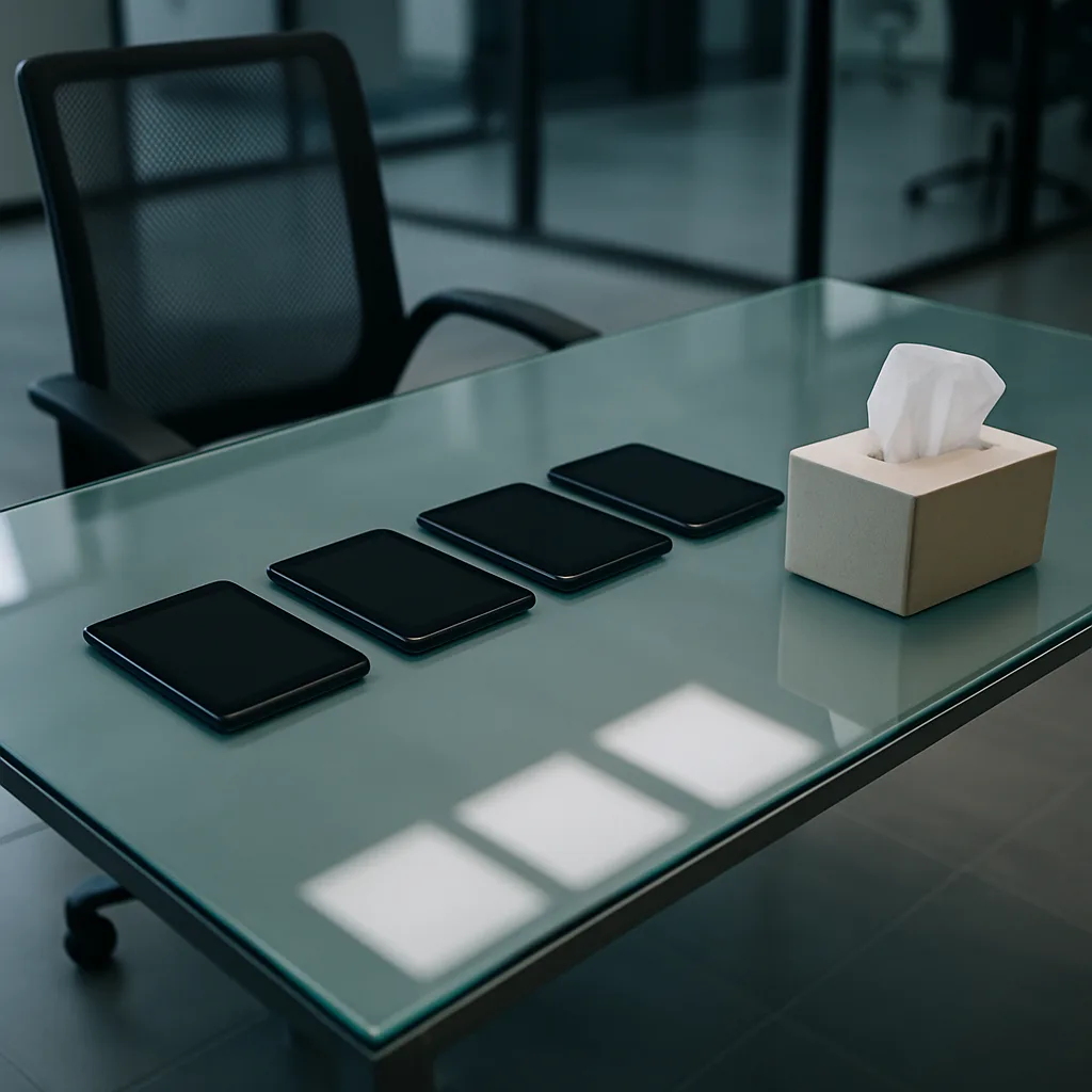 Sleek Glass Desk Serves as the Stage for Five Identical