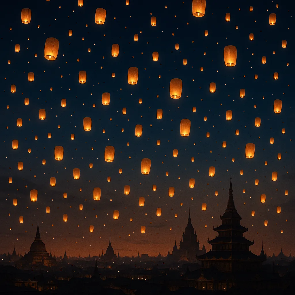 Countless Shimmering Paper Lanterns Drift Serenely Upwards
