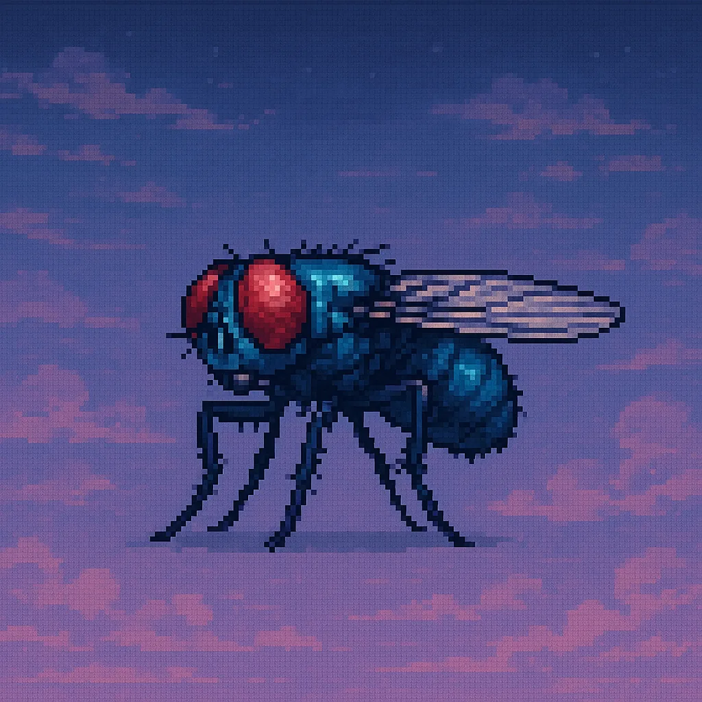 Single Metallic Blue Fly—distinguished by its Large Red Compound Eyes