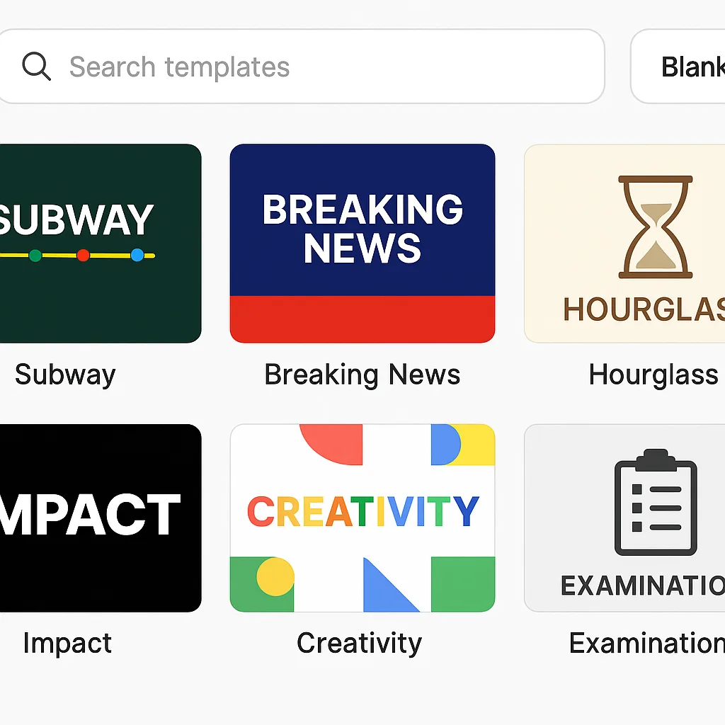 Web Page Interface Displaying Various Presentation Templates