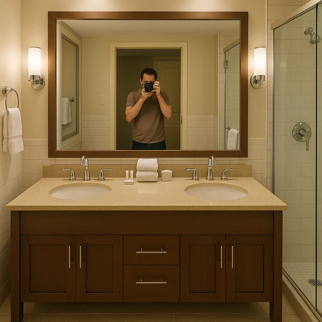Hotel Bathroom Featuring Two Separate Sinks
