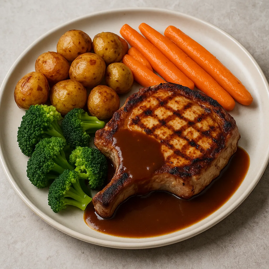 Plated Meal Featuring Grilled Pork Chop