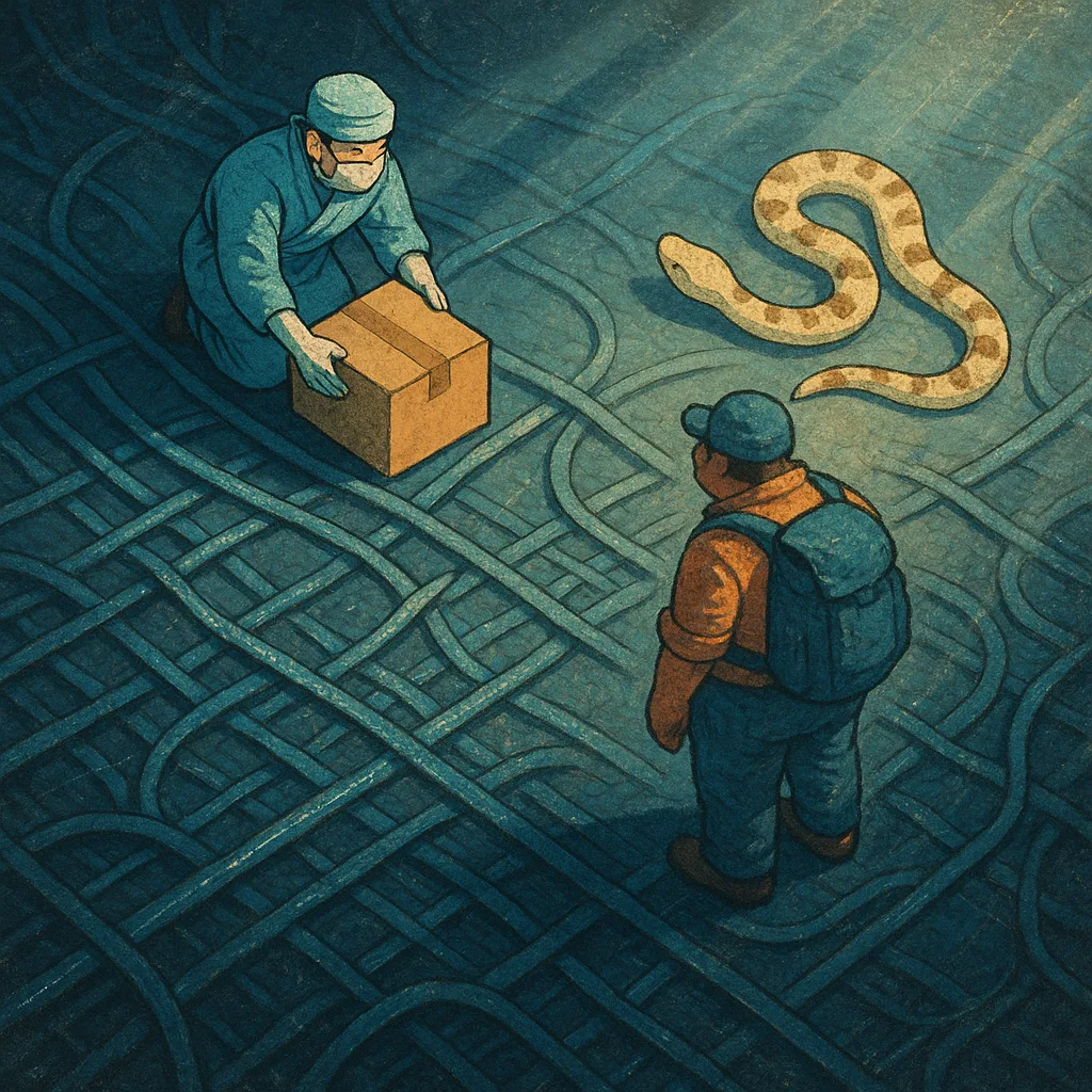 Tiny Figures—one Rendered in a Ukiyo-e Influenced Style