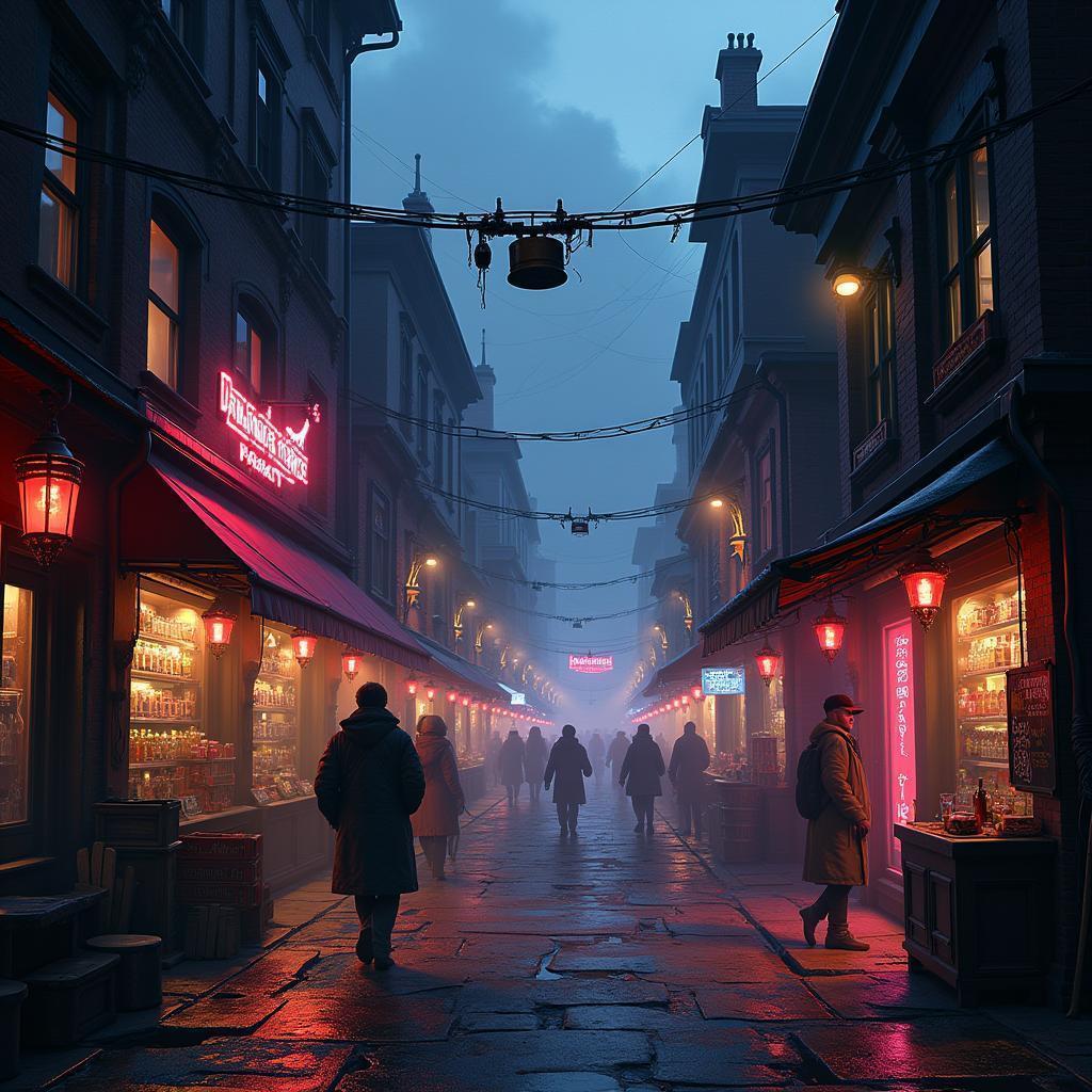 Bowerstone Market Reimagined in Dystopian Neon