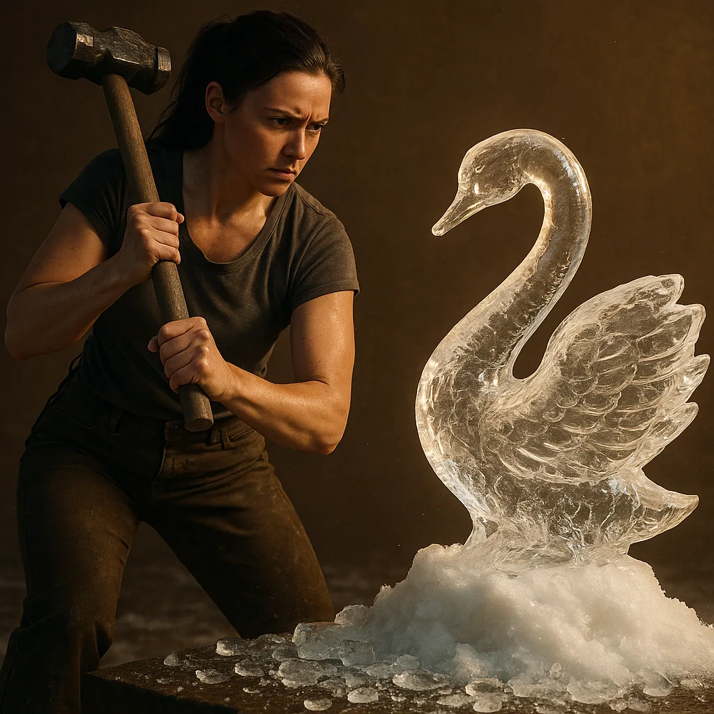 Resolute Woman Clutches a Solid Metal Mallet