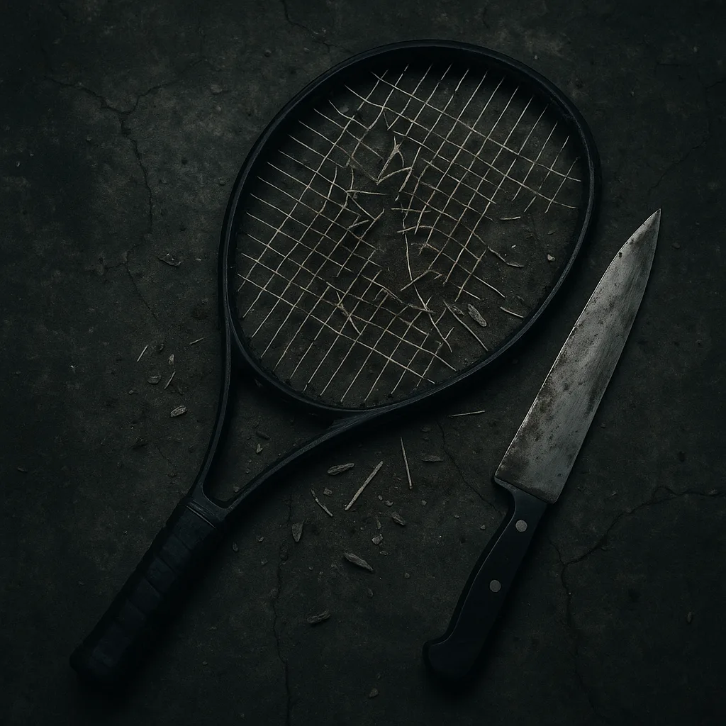 Terrifying Moment Featuring a Broken Tennis Racket and a Knife