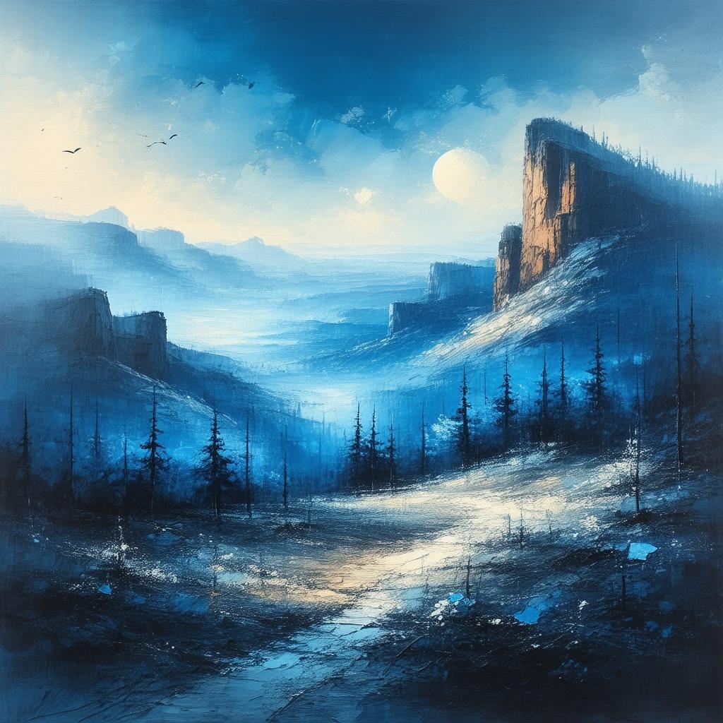 Monochrome Wooded Hills Beneath a Vibrant Blue Sky
