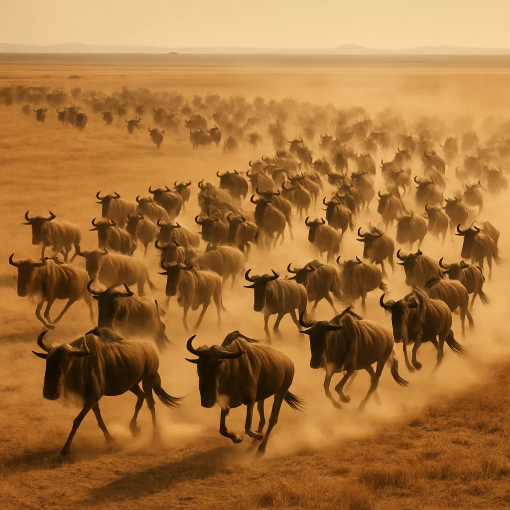 Vast Herd of Wildebeest Kicks Up Clouds of Dust
