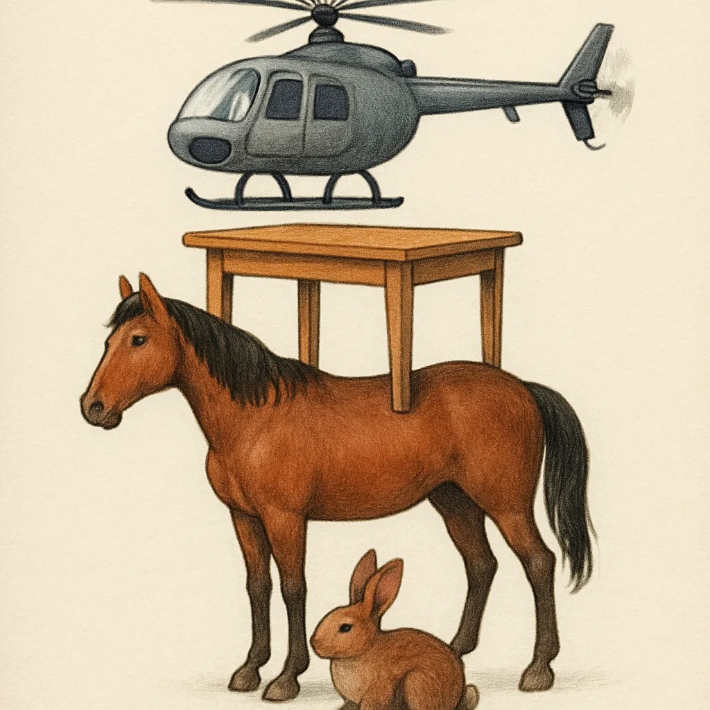 Helicopter Alongside a Table Positioned on a Horse