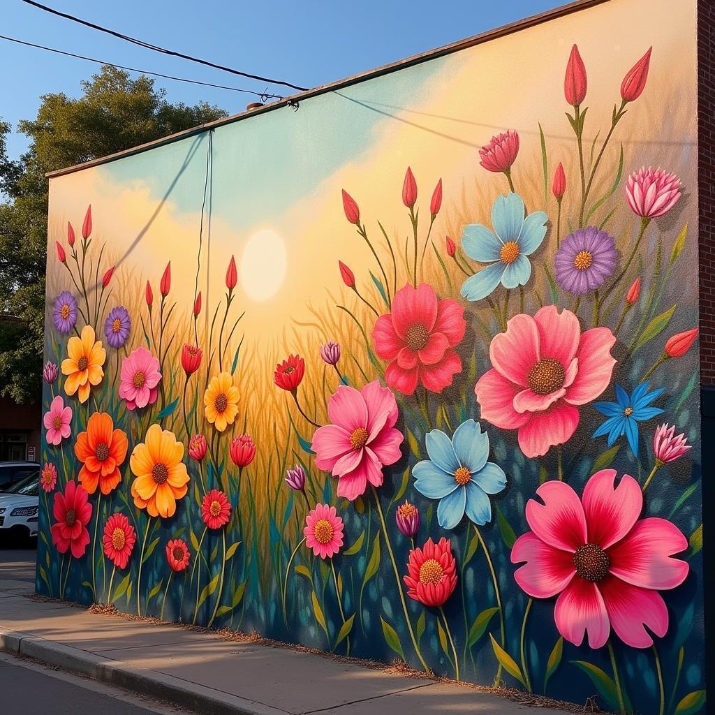 Sweeping Mural of Vibrant Golden Hour Flowers
