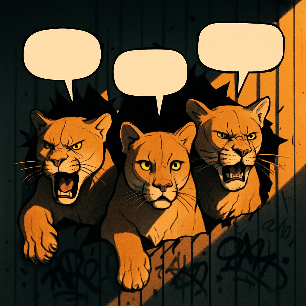 Three Varied Cougars in a Minimalist Comic Style