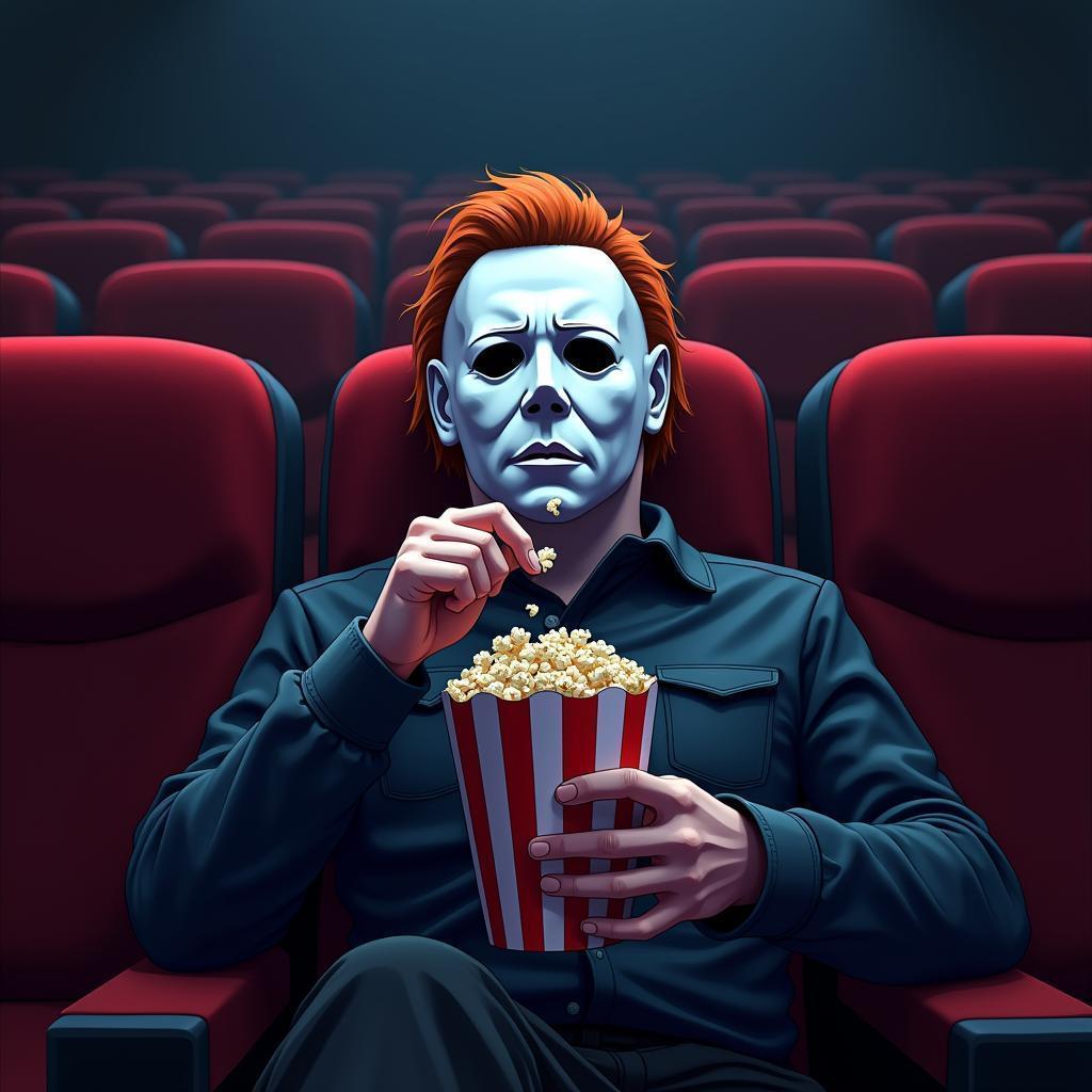 Anime Michael Myers Eating Popcorn at the Movies