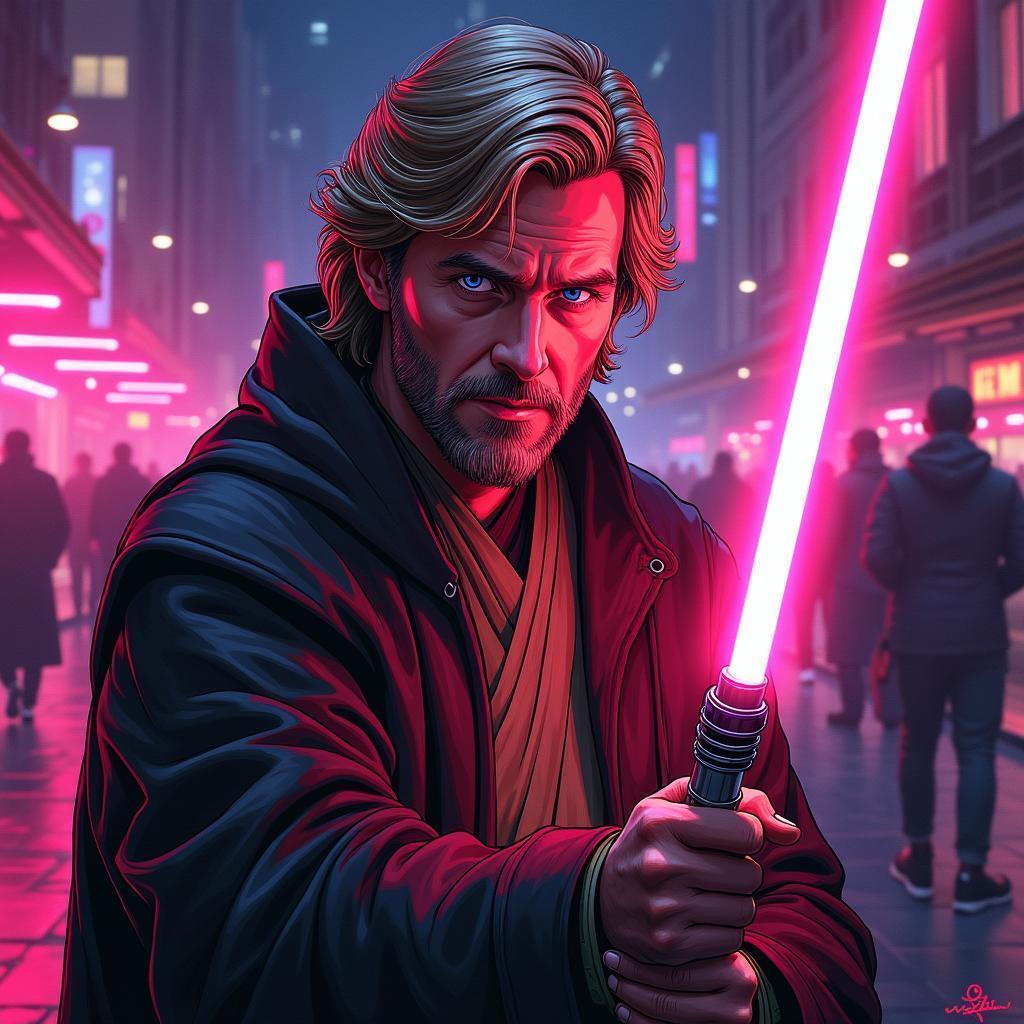 Obi Wan at a Neon Futuristic Moulin Rouge