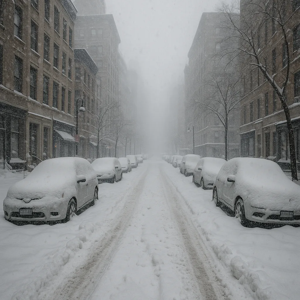 City Street Blanketed in Snow