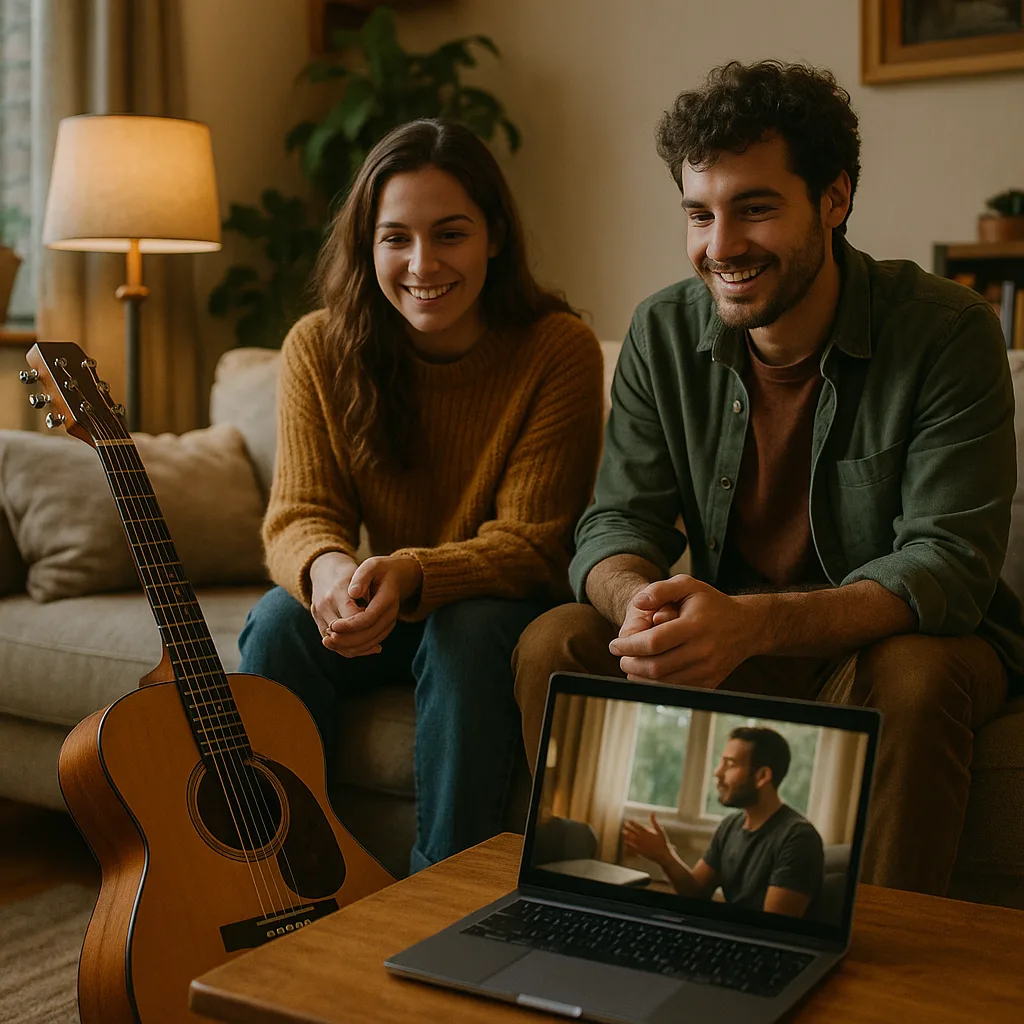Two People Sitting in a Cozy Living Room