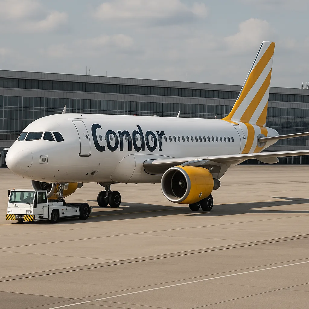 Condor Passenger Airplane Being Towed on an Airport Tarmac