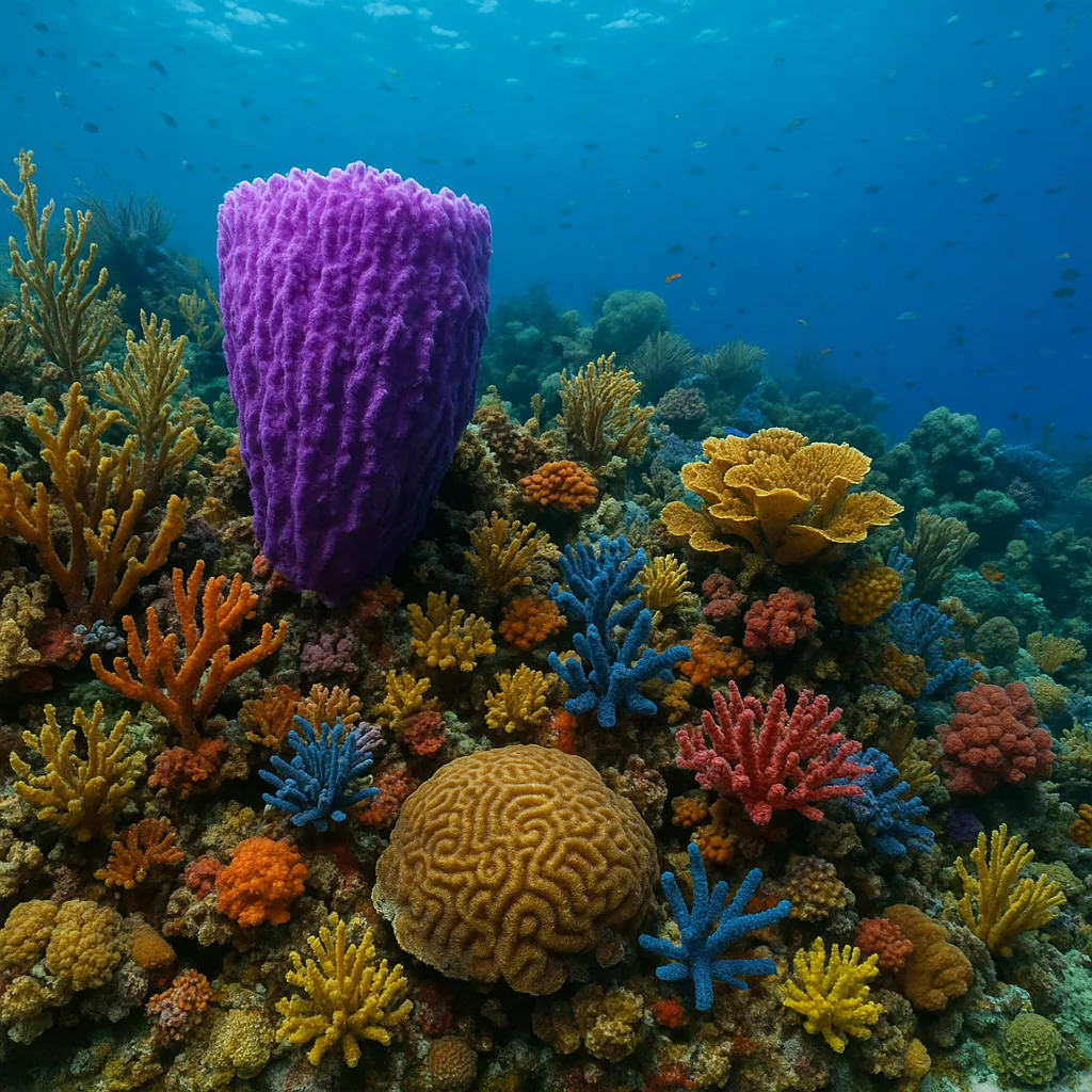 Vibrant Underwater Coral Reef Featuring Diverse Corals
