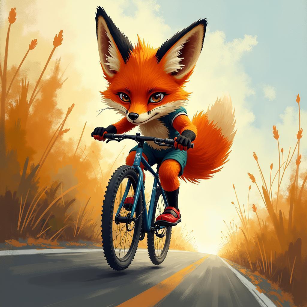 Expressionist Fox Racing on a Road Bicycle