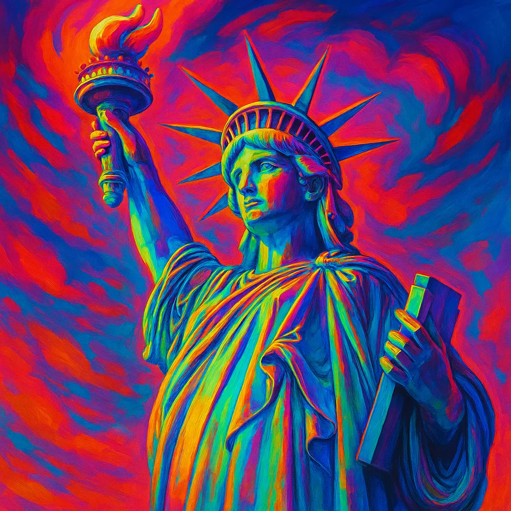 Vividly Colorful and Surreal Portrayal of the Statue of Liberty