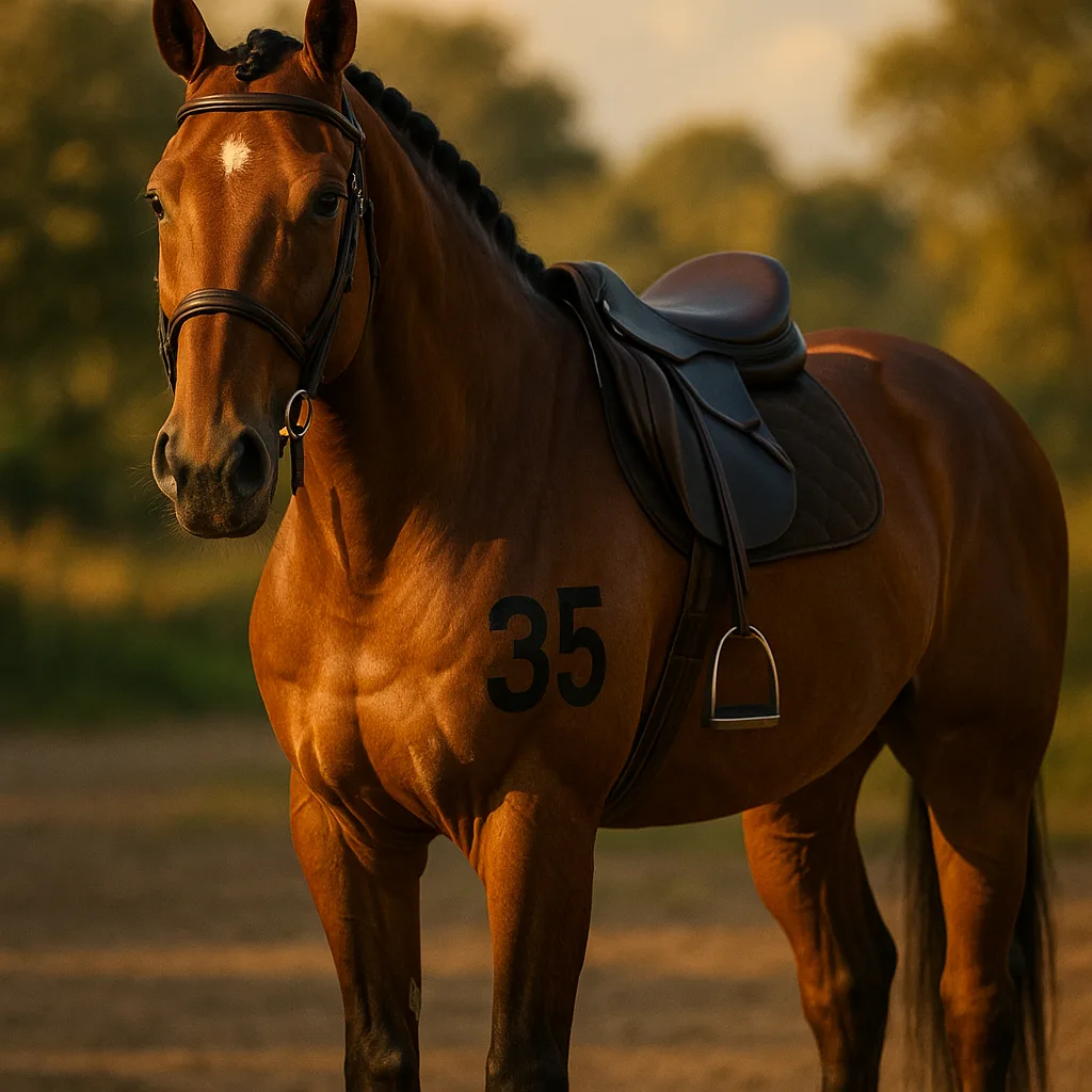 Noble Chestnut Horse Stands Directly Facing Forward