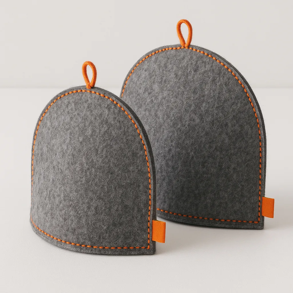 Two Gray Felt Tea Cozies