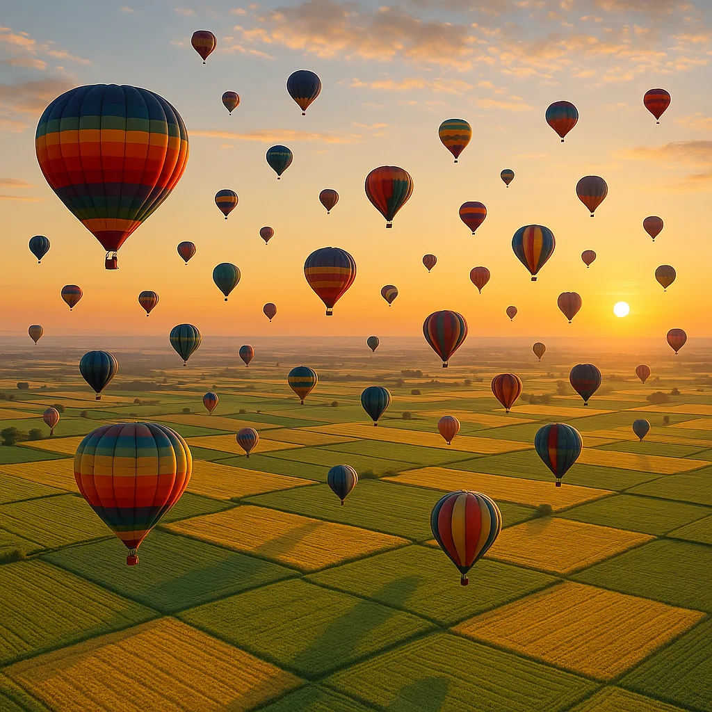 Dozens of Colorful Hot Air Balloons Drift Lazily