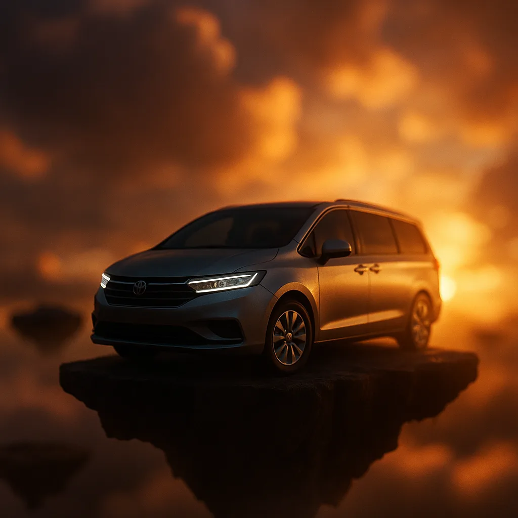Single Metallic Silver Minivan