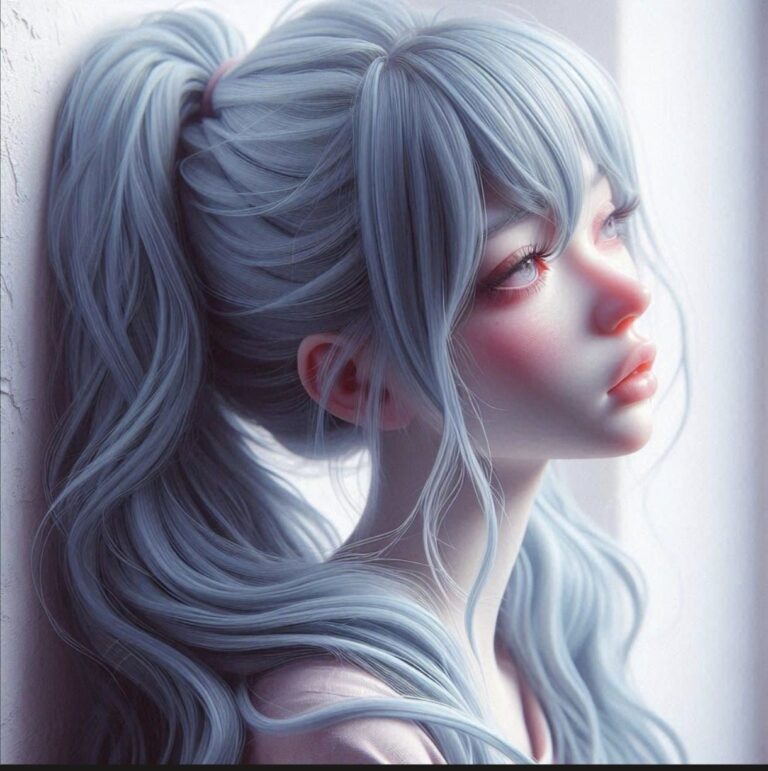 Melancholic Girl with Blue Hair in Surreal Portrait