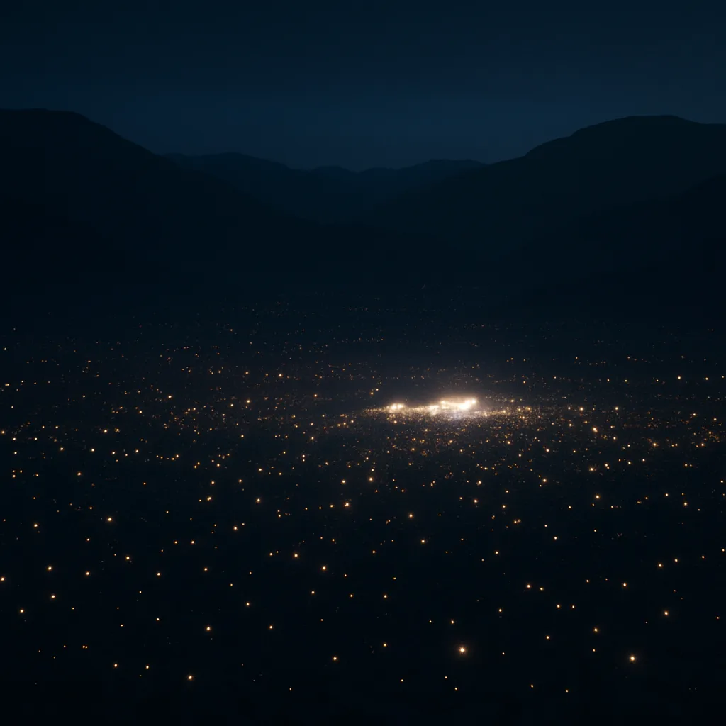 Innumerable Tiny Lights from a Distant Music Festival Twinkle