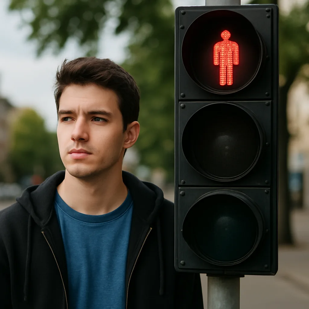 Image Featuring a Traffic Light and an Individual
