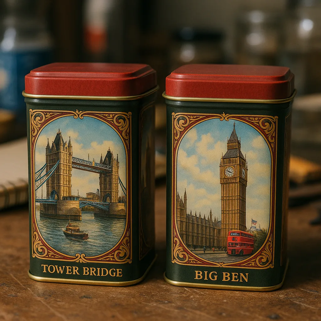 Two Decorative Tea Tins Featuring London Landmarks