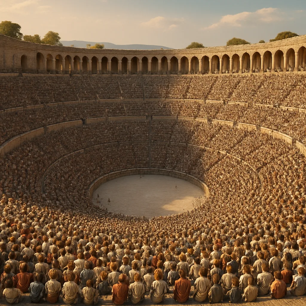 Innumerable Tiny Figures Fill a Sprawling Ancient Amphitheater
