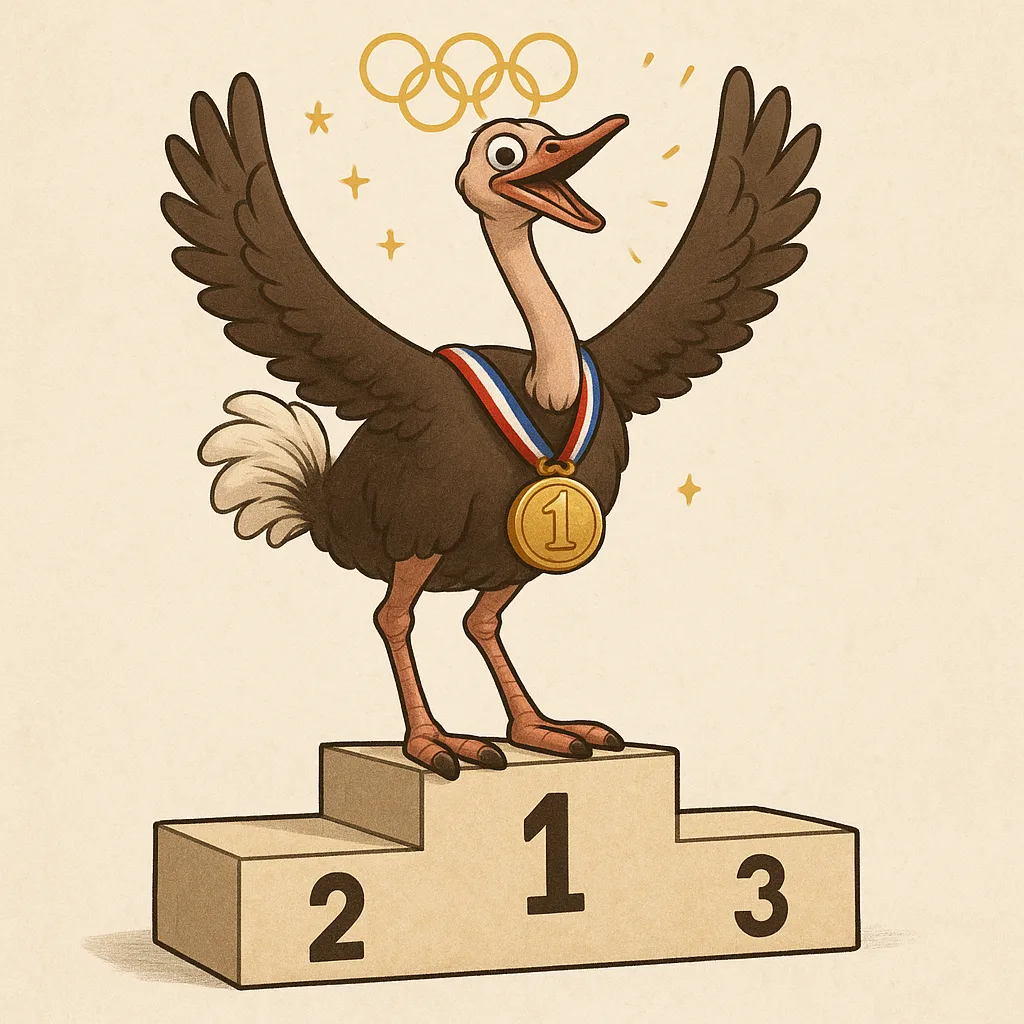 Ostrich Stood Triumphantly on the Winner's Podium