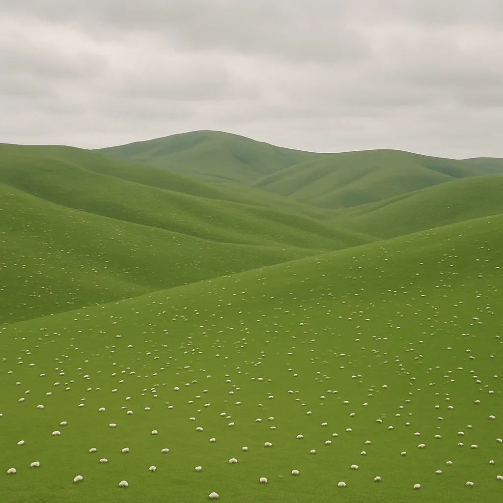 Countless Distant Sheep Appear as Tiny White Dots