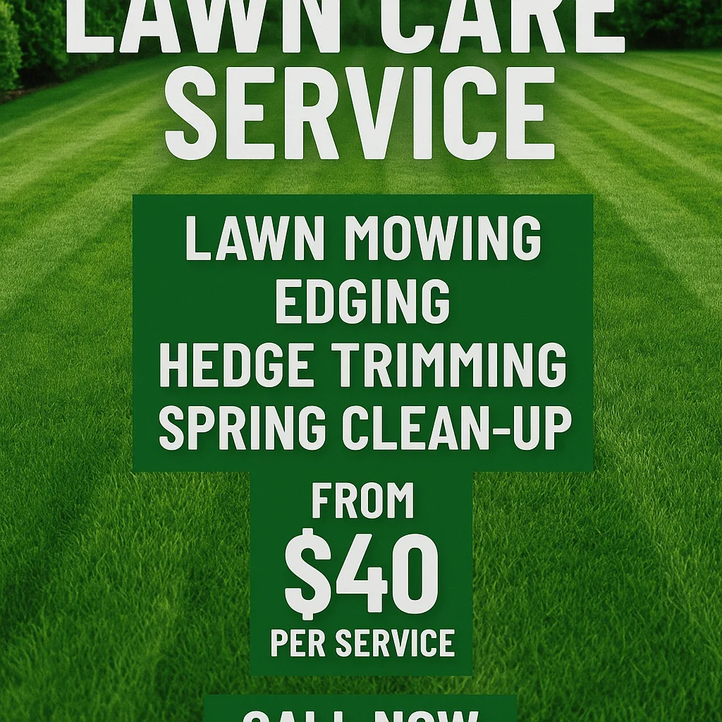 Lawn Care Service Advertisement Featuring a Neatly Mowed Lawn